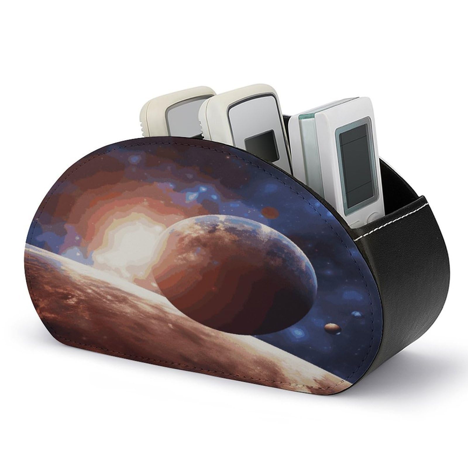 FekiLoot Planets in Space Background Remote Control Holder, PU Leather Remote Control Organizer Box Stationery Remote Control Box Desk Storage Organizer for DVDs,Glasses,Pens,Media Players