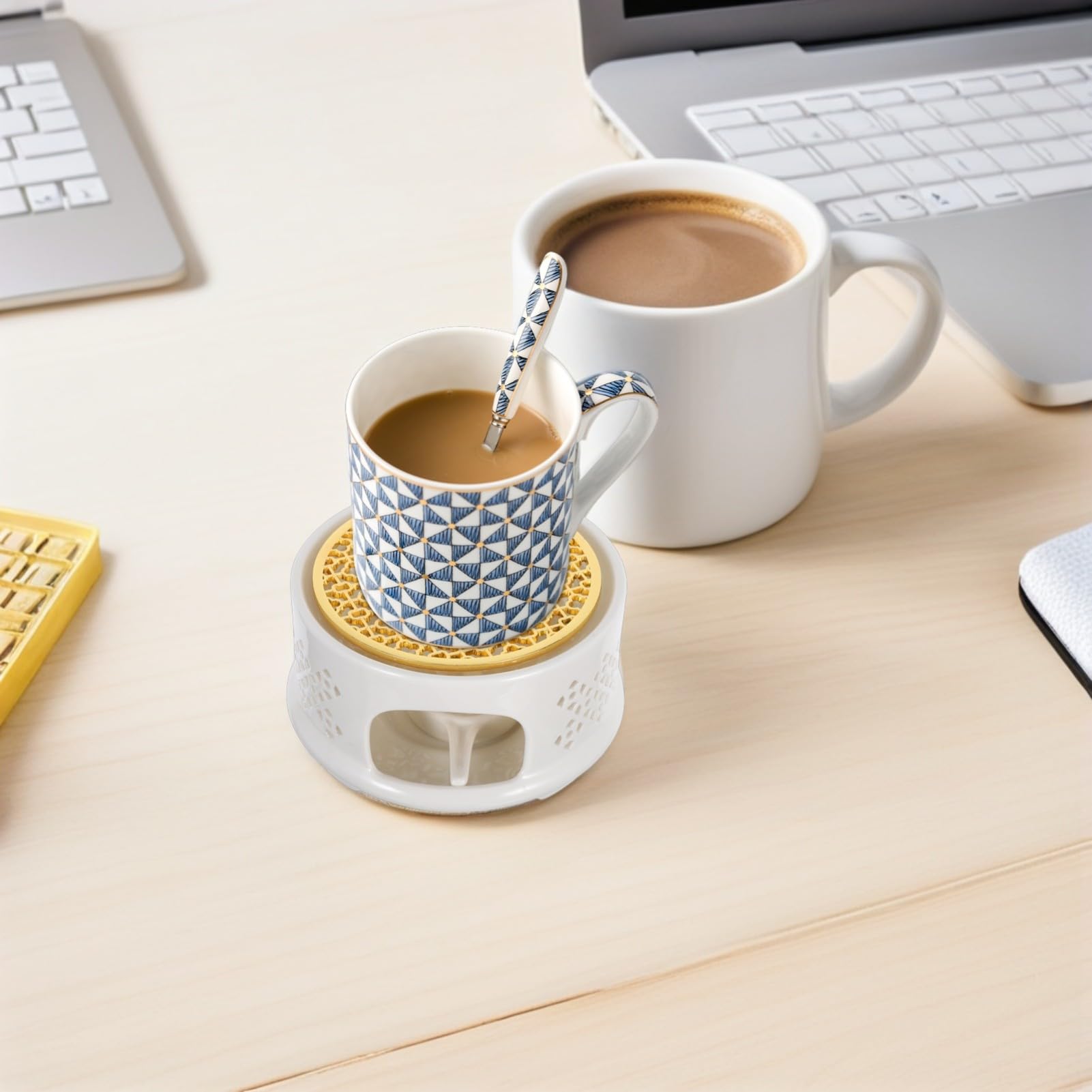 Keramik Teekannenwärmer mit Kerzenhalter und Edelstahlschutz Stabiles Stövchen für Glas-teekannen Modernes Hohles Design für Sichere Teewärme Jedem Tisch