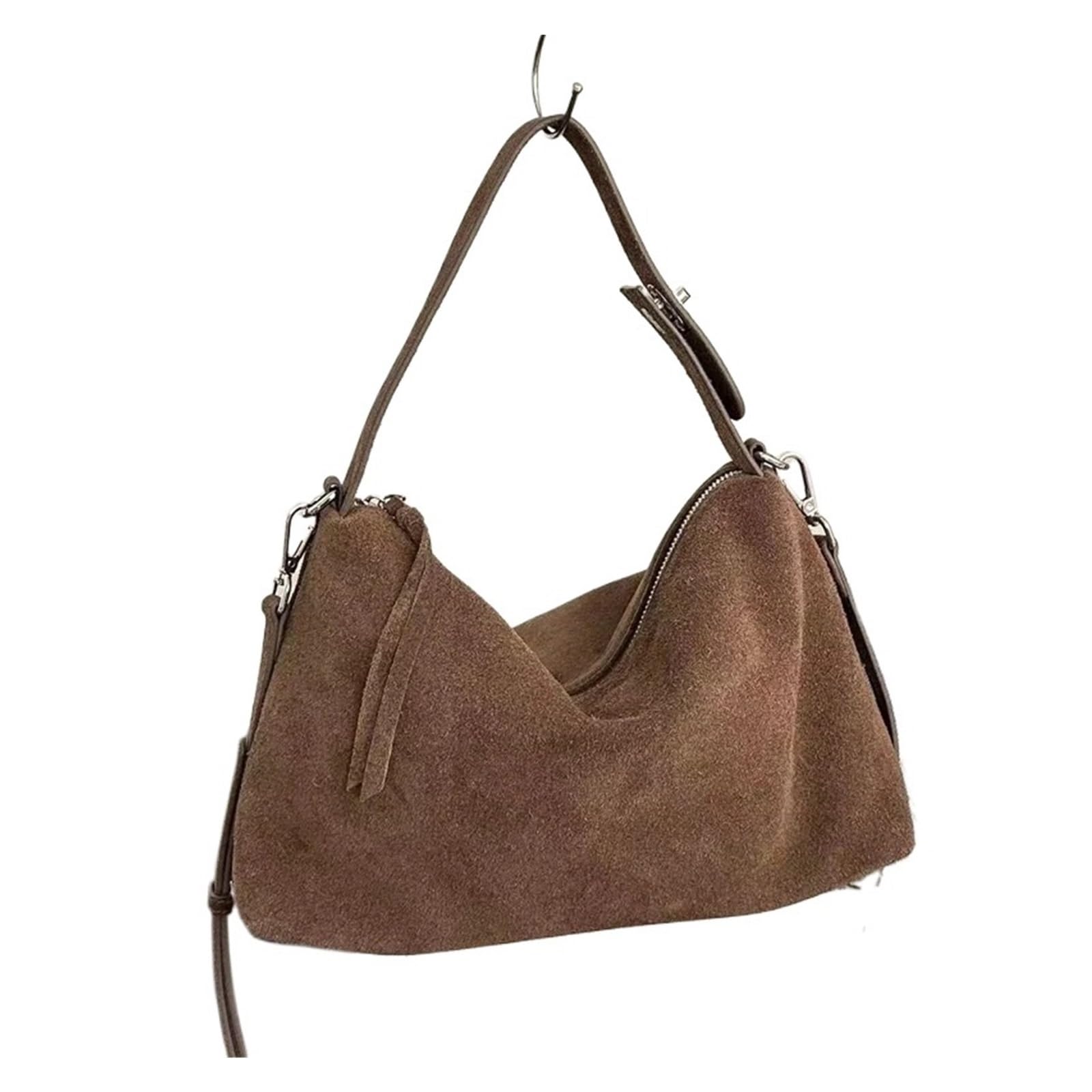Borsa a tracolla da donna in morbida pelle scamosciata opaca e di mucca(Beige)