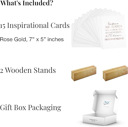 Miniatura 2 de Merry Expressions Decoración inspiradora de escritorio de oficina para mujer, decoración de oficina en casa de oro rosa, 15 tarjetas motivacionales