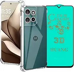 Kit Capa Capinha Transparente Anti Impacto para Moto G56 + Película 9D Cerâmica Flexível