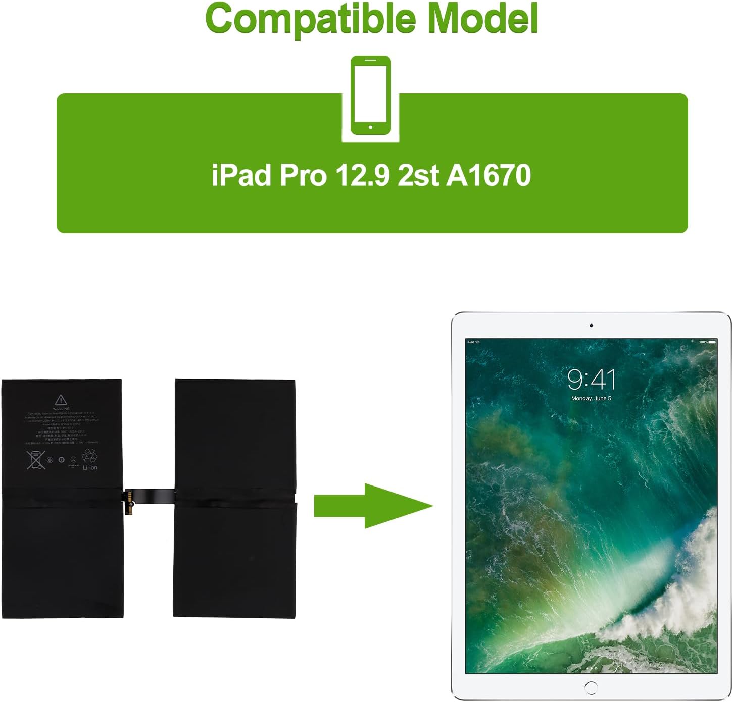 Replacement Battery A1754 Compatible with Apple iPad Pro 12.9 2st A1670 A1671 A1821 with Tools