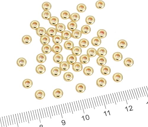Miniatura 3 de BEADIA Cuentas espaciadoras Roudelle chapadas en oro de 14 quilates, 0.197 x 0.071 in, 50 unidades para hacer joyas, no se deslustran