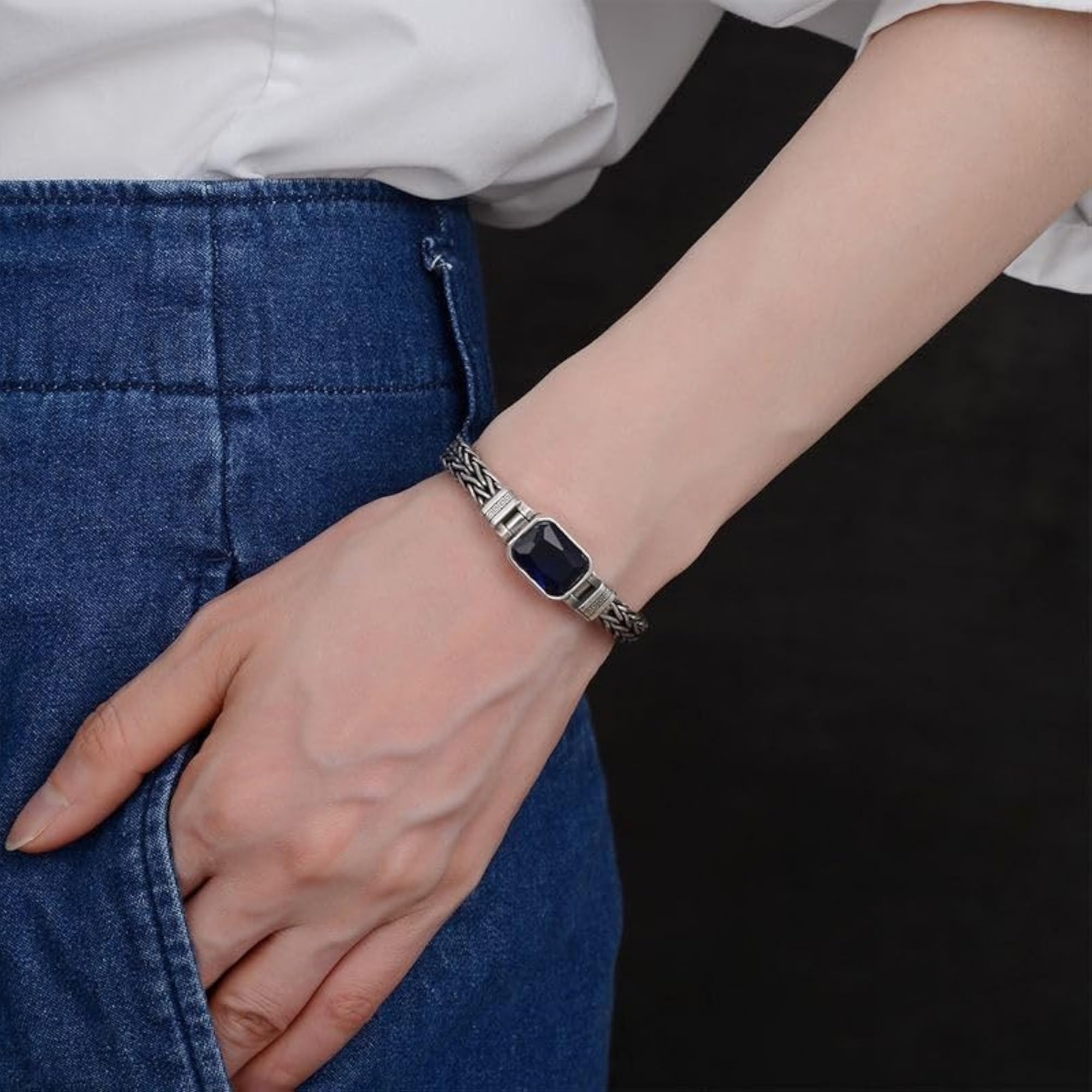 Woven Braided Bracelet, Thick Layer Steel Square Stone