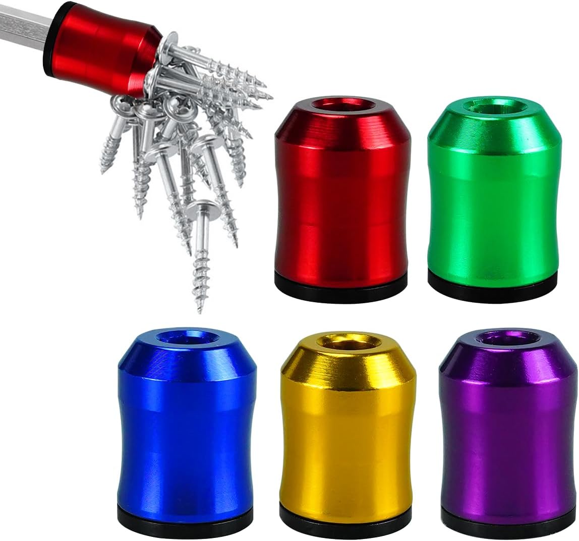 5PCS Strong Magnetic Screw Holder, Screwdriver Head Magnetic Ring Bit for 1/4" Hex Screwdrivers & Power Bits, Removable Magne-tic Screwdriver Drill Bit Holder for Power Tools, Mechanics & Carpenters