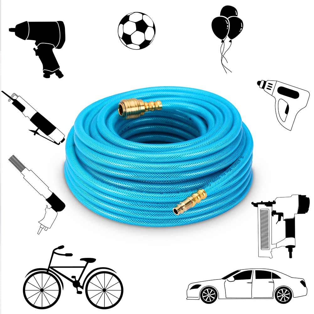 Tuyau d'air comprimé 20 mètres raccord simple rapide compresseur tuyau à pression 15 bar greffage 1/4" renforcé raccord flexible léger résistant aux vibrations et à la corrosion longueur (20 M)