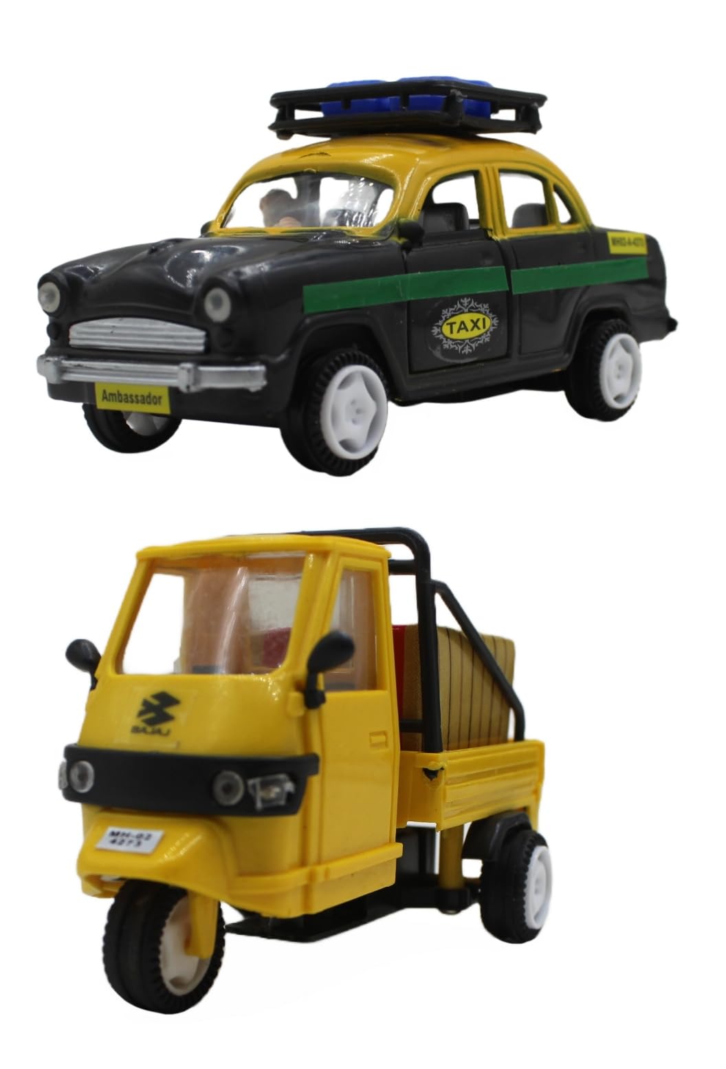NeoKiddo Toys Neoinsta 2Pc Pull Back Vehicles Combo With Ambassador Taxi And 3 Wheeler Tempo, Black