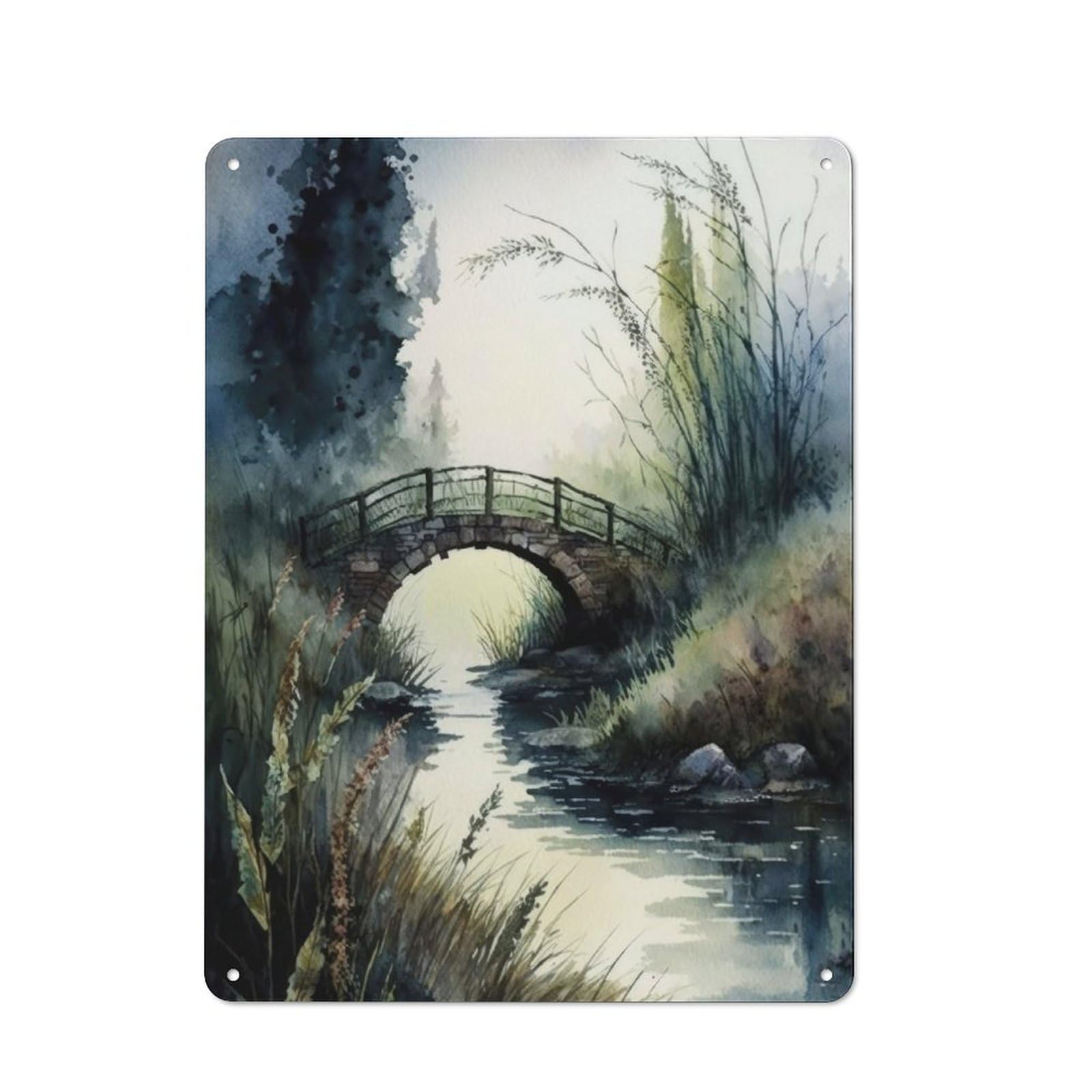 Junmoney Bridge Overgrown Retro Metal Plaque 40X30cm Featuring For Garage Wall, A Winter Wall Decor Update For Workshop Decor Fans