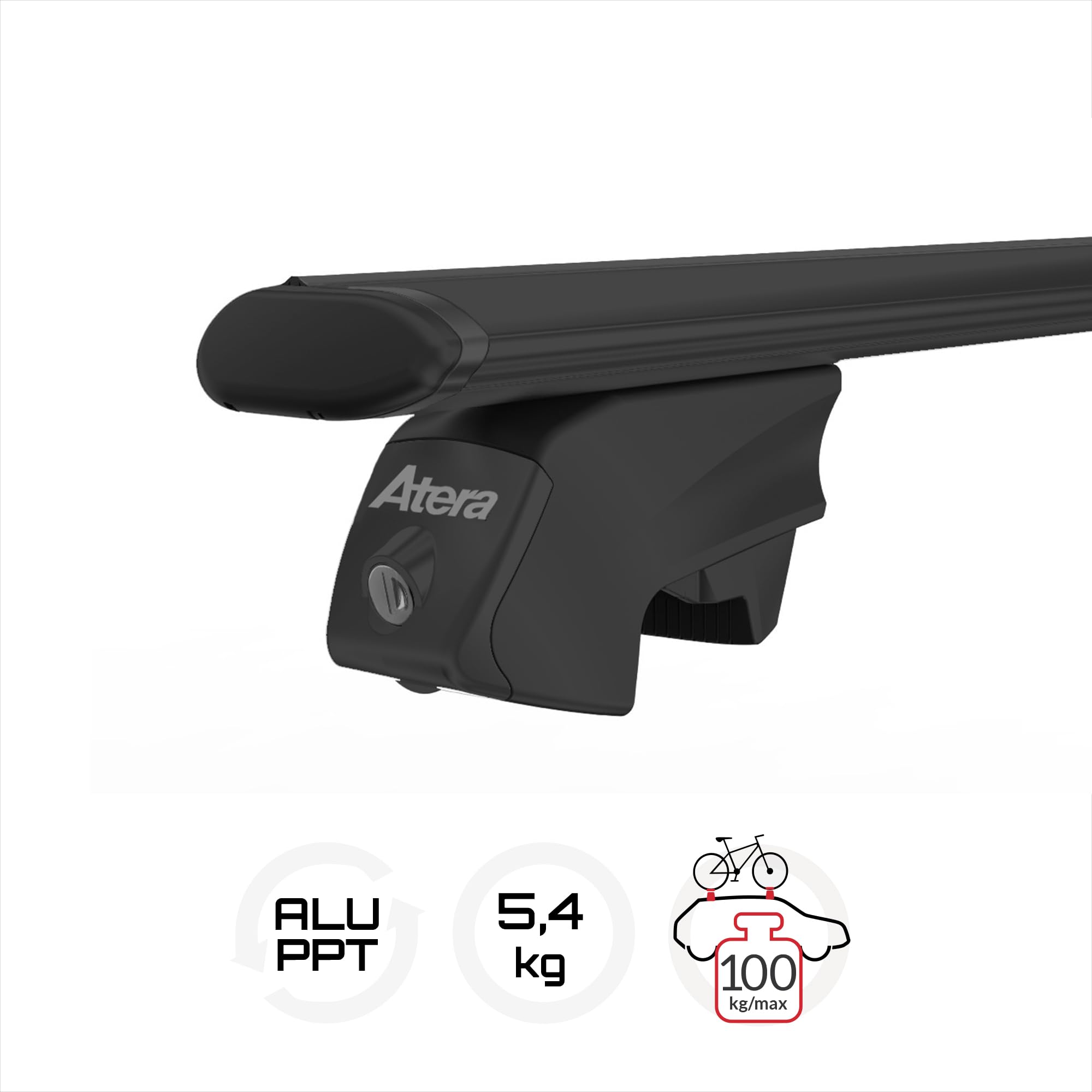 Atera PKW Dachträger Signo RTD, Stahl Schwarz, 137 cm, Klemmträger | Robuster Dachgepäckträger mit Aero Profil, für Autos mit aufliegender Dachreling, Komplett-Träger, Diebstahlschutz, 048637