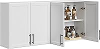 Furnaza 24W White Wall Mount Storage Cabinets, 2-Pack Shaker Door Kitchen Laundry Organizer with Adjustable Shelf