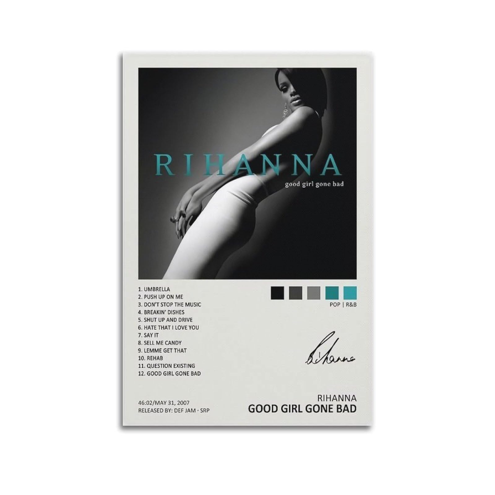 QHEUEKTSO Singer Rihanna Poster Canvas Wall Art Decor Living Room Modern Family Bedroom 12x18inch(30x45cm) Unframe-style