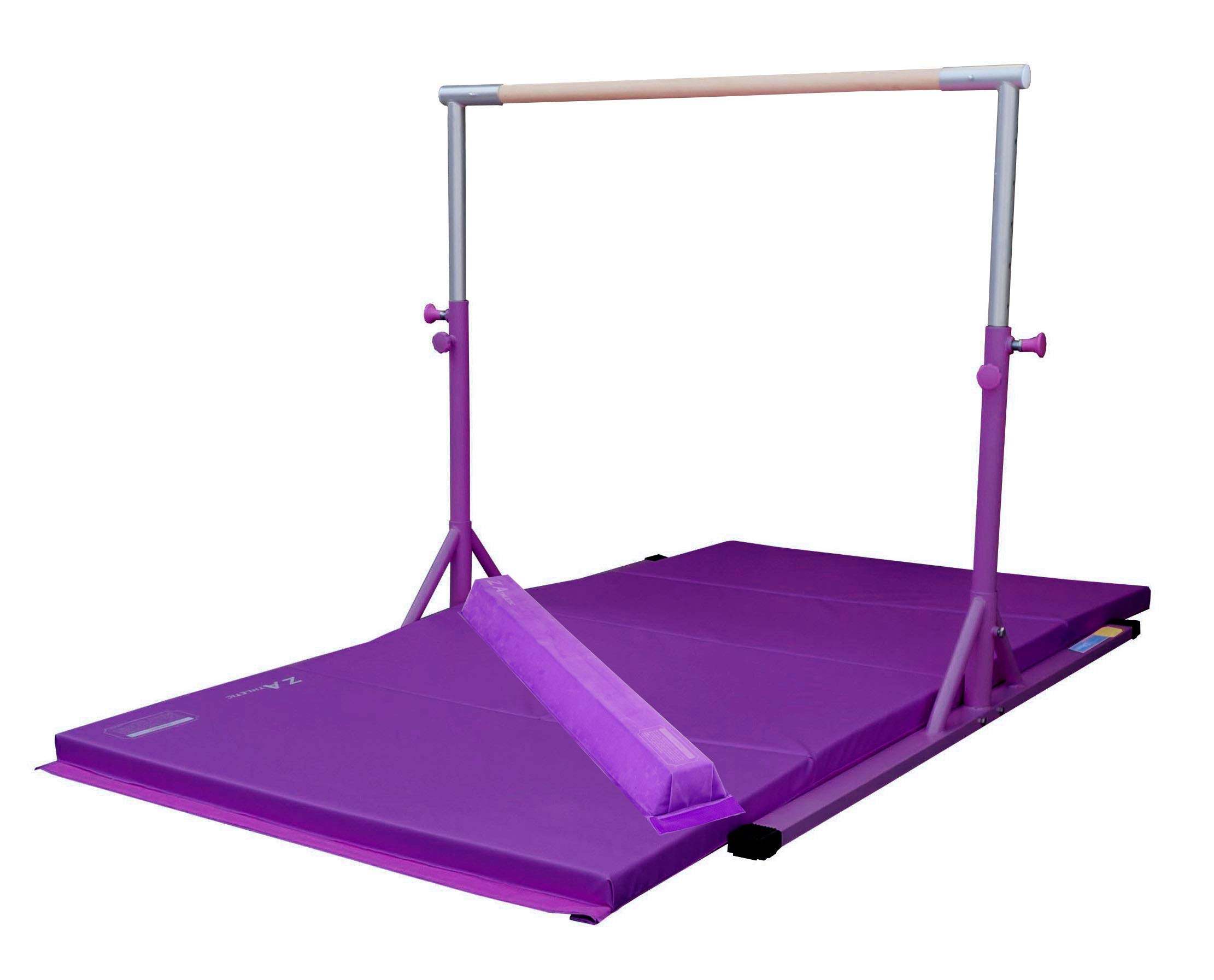 Z Athletic Elite Gymnastics Bar, Gym Mat, and Attachable Beam in Multiple Sizes and Colors