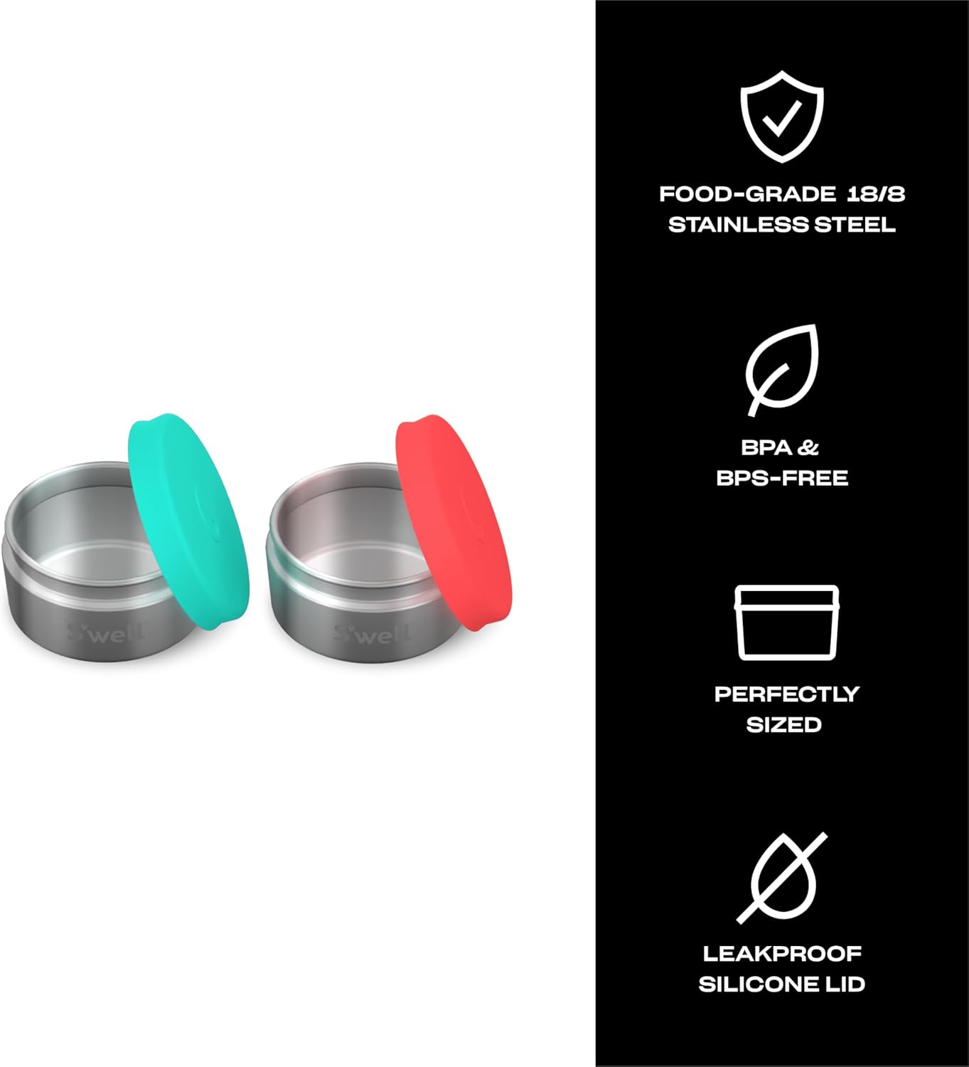 S'well Stainless Steel Condiment Container Set of Two, 2oz, Tangerine/Turquoise, Single Walled Durable Construction, Leakproof Silicone Lids, Dishwasher Safe - Image 3