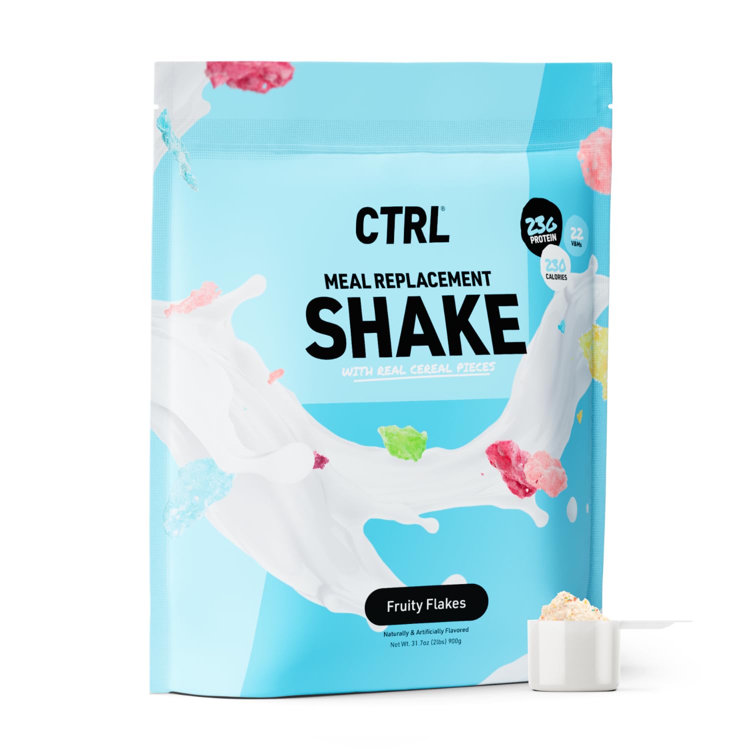 CTRLMeal Replacement Shake with Real Cereal Pieces – Fruity Flakes - 15 Servings Packed with Essential Nutrients, Including 23g of Protein, 8g of Fiber, 22 Vitamins and Minerals & Only 1g Sugar