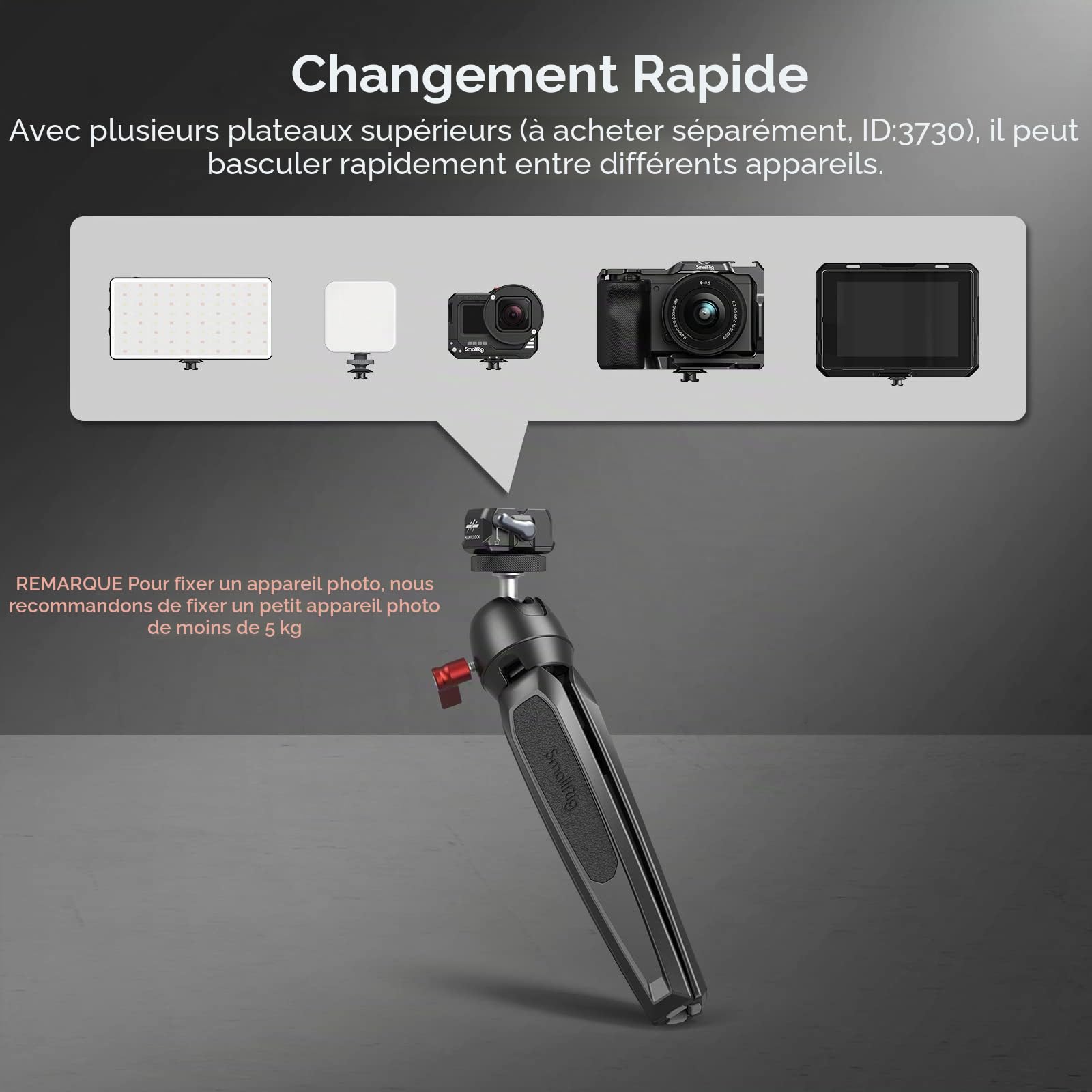 SMALLRIG Mini Plaque à Dégagement Rapide avec Vis 1/4", HawkLock Drop-in QR Plate Camera Mount pour Canon pour Sony pour Trépied, Monopode, Caméscope, Lumière LED, Caméra d'action, Moniteur - 3513C