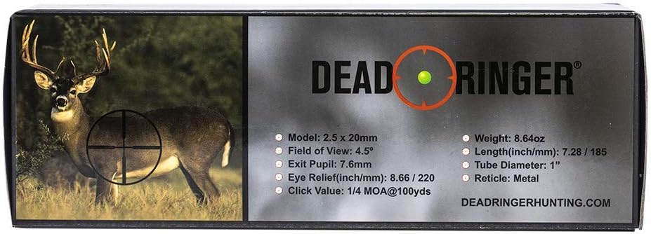 Dead Ringer 2.5 x 20mm Shotgun Scope in Clamshell with Mounts, Compact Gun Scope, Black