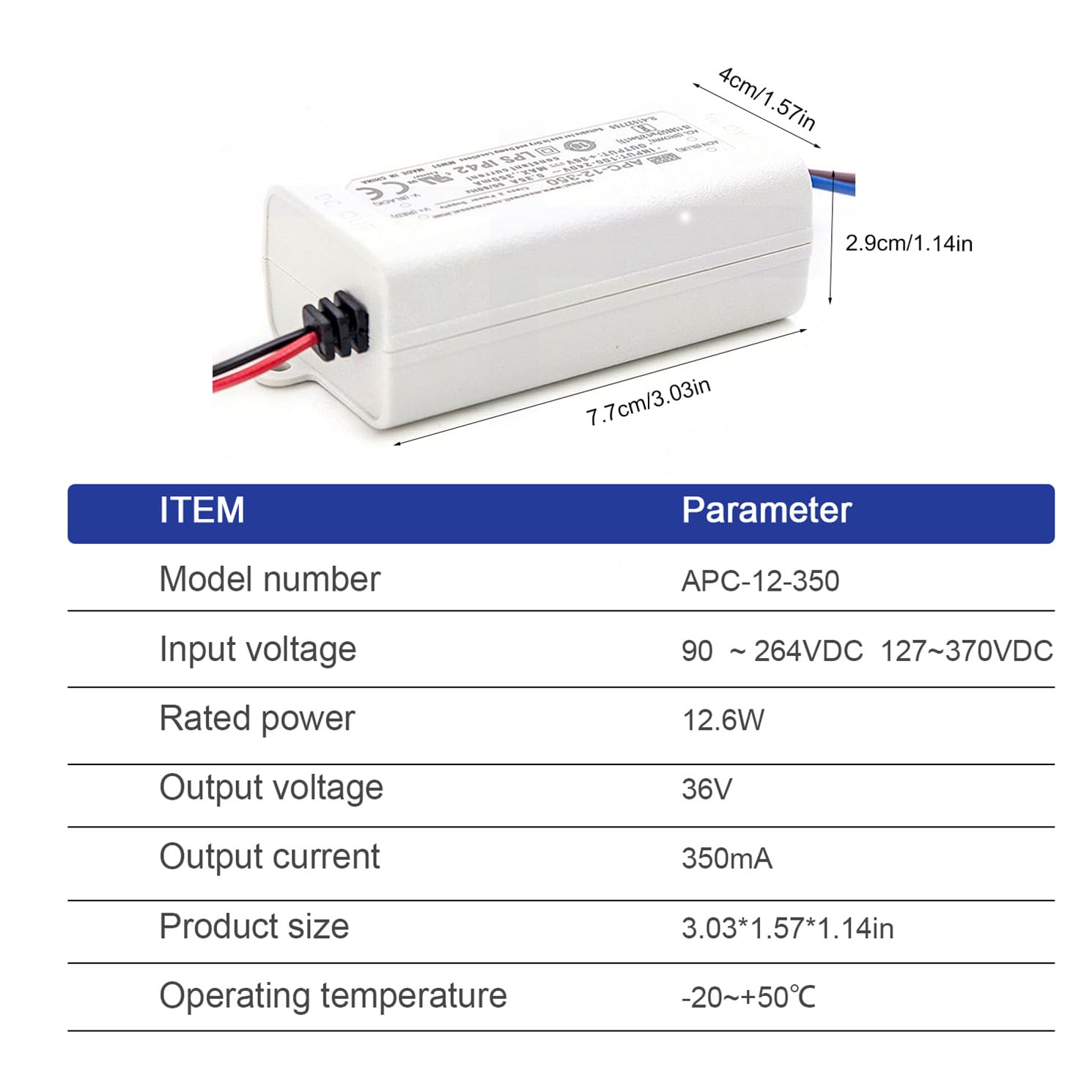 DynMach APC-12-350 12W LED Power Supply - 9-36V 350mA, AC-DC for LED and Electrical Applications(Decorative/Advertising)*30pcs (30)