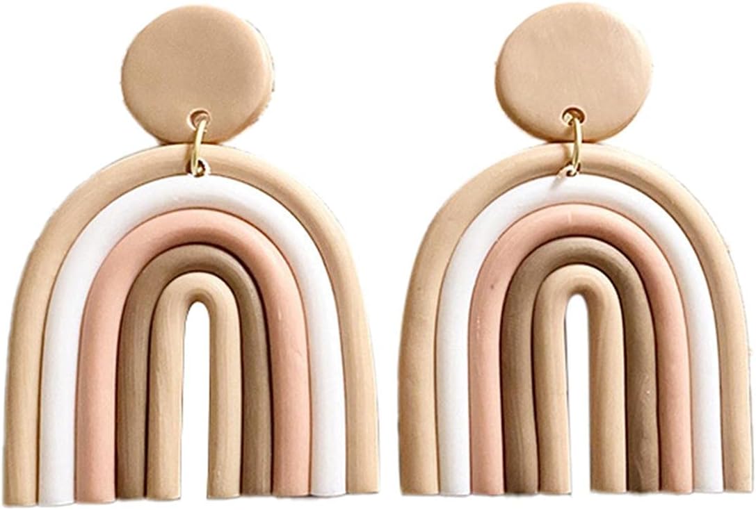 Handmade Bohemian Rainbow Clay Dangle Earrings Colorful Ceramic Clay U Shape Earrings for Women Girls Jewelry