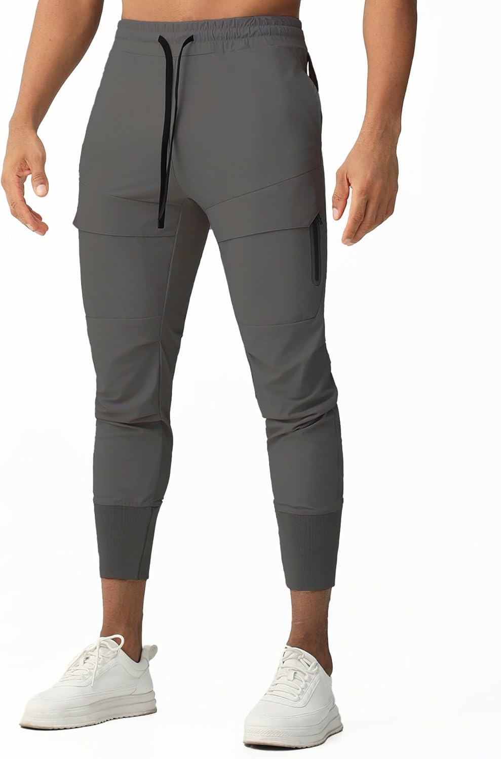 Men's Joggers for Sport,Gym Athletic Pants with Zipper Pockets,Track Pants Lightweight for Workout Travel Training Running Dark Gray - Image 2