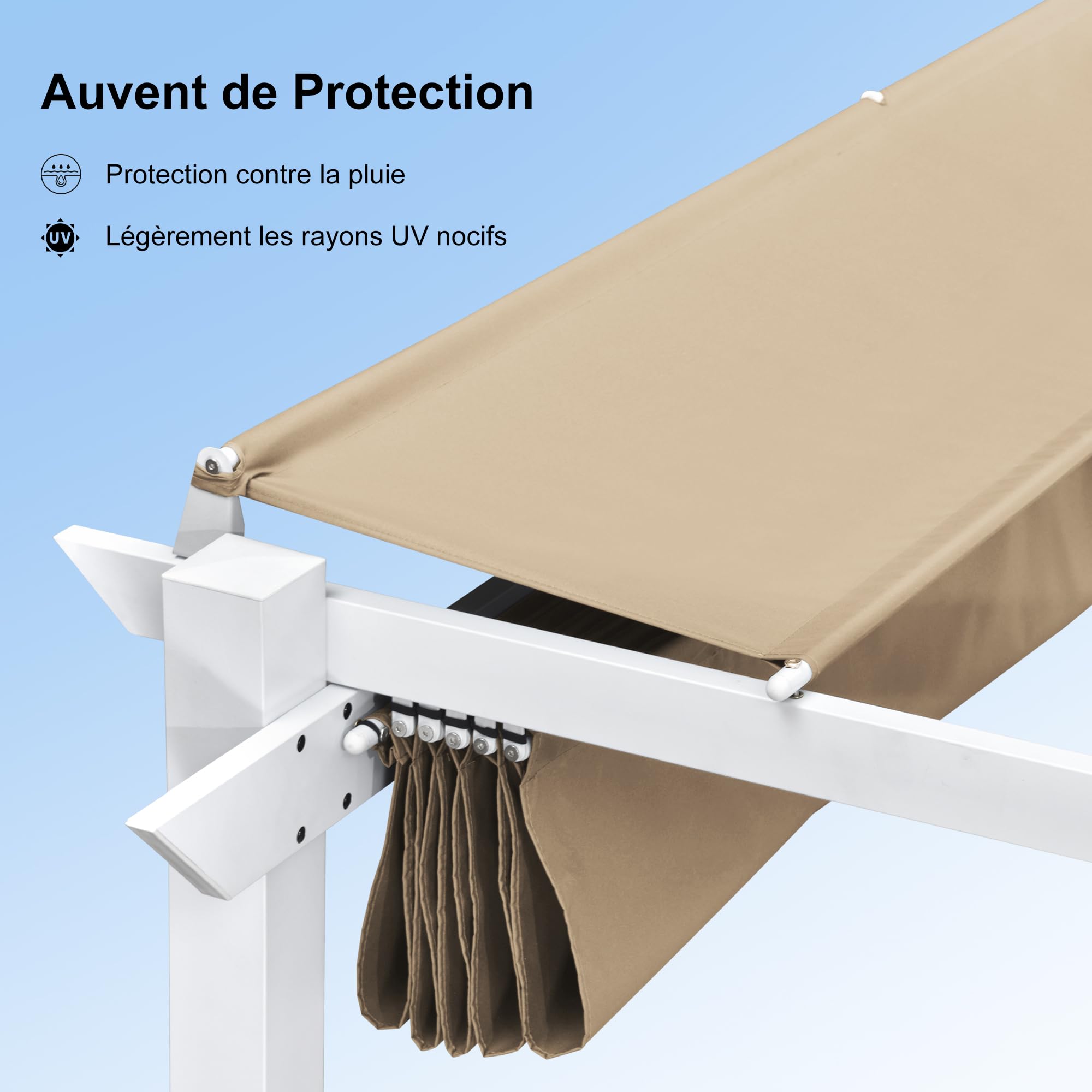 PURPLE LEAF Pergola Aluminium Blanc 4 x 3 m Toit de Protection UPF 50+ Kaki