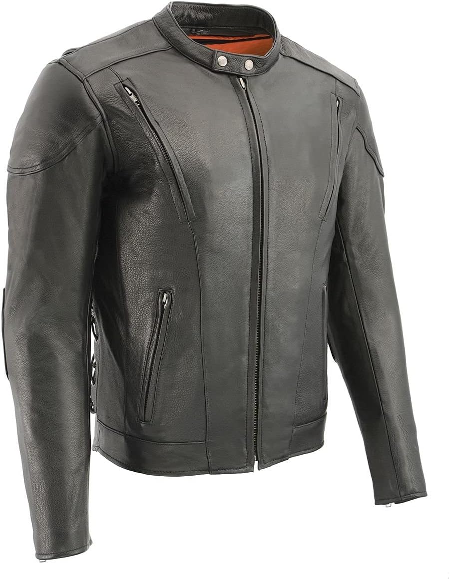 Milwaukee Leather SH1010 Men's 'Scooter' Black Vented Leather Jacket with Side Laces