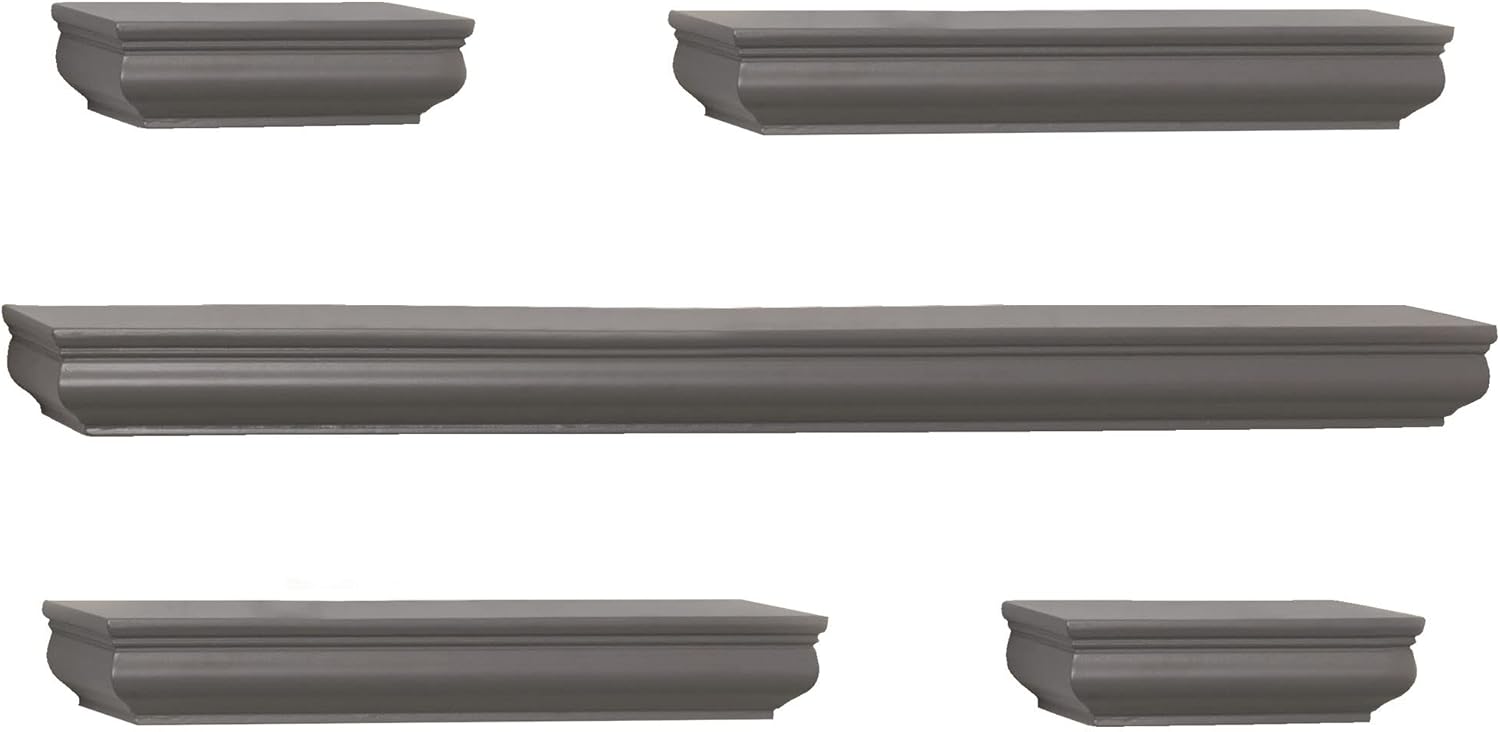 melannco floating molding shelves for bedroom, living room, bathroom, kitchen, nursery, set of 5, gray