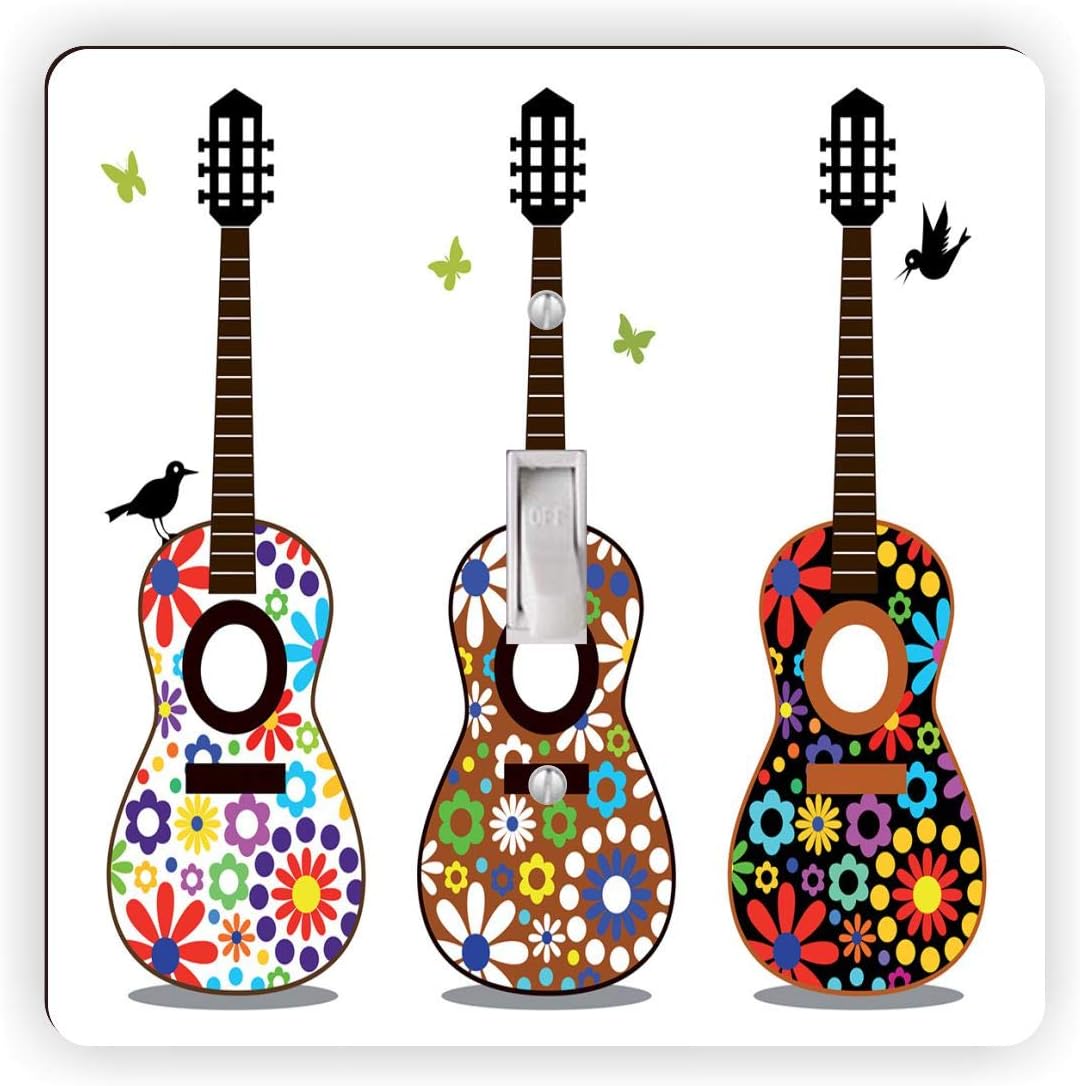 Guitar with Flowers -Light Switch Plate Cover - Double GFI Double Rocker - Two Gang Switch Plate Cover Switch Plate Cover
