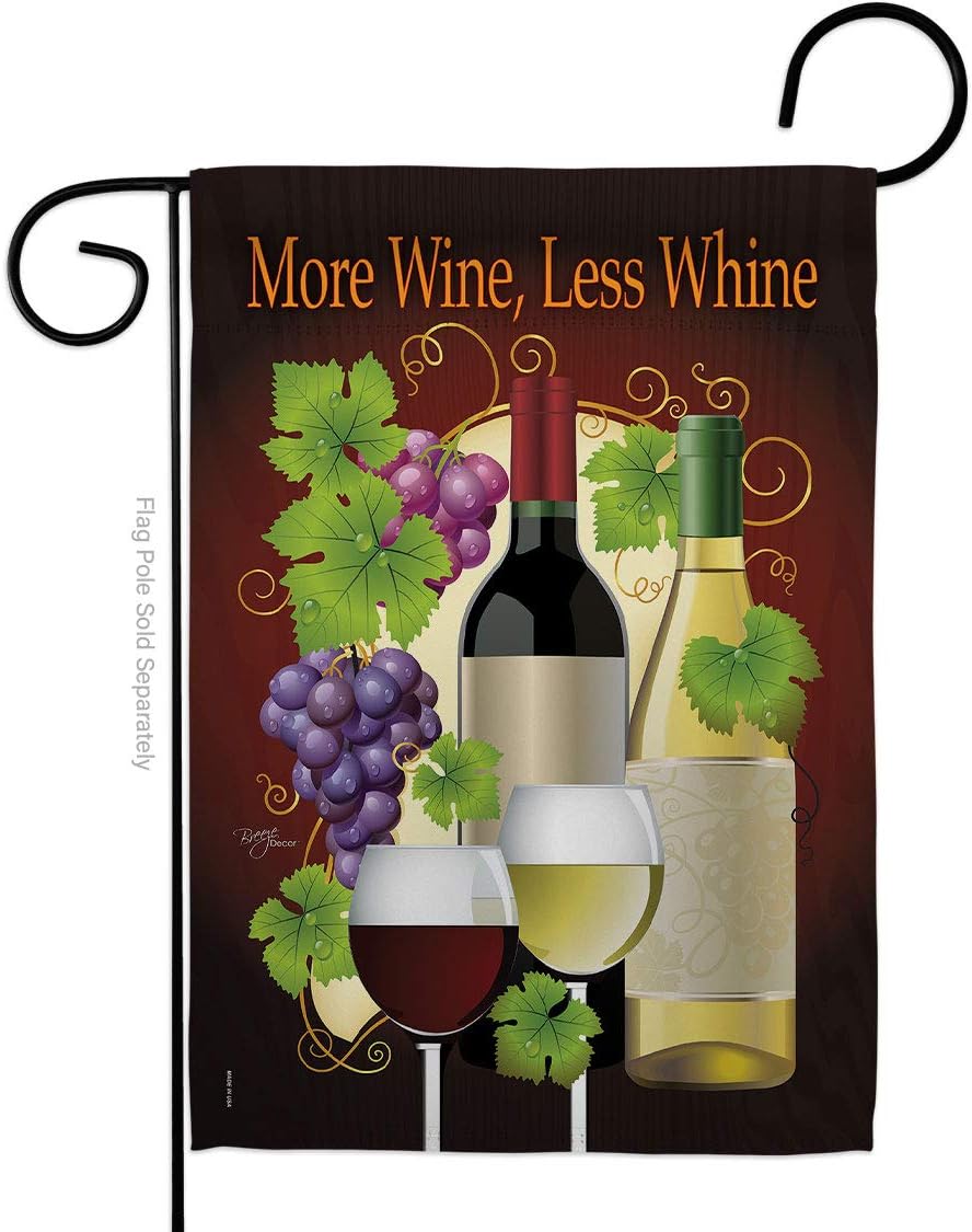 More Wine Less Whine Garden Flag Set Wall Holder Beverages Drink Fruits Cheese Sangria White Red Rose Dessert Sparkling Small Decorative Gift Yard House Banner Made In USA 13 X 18.5