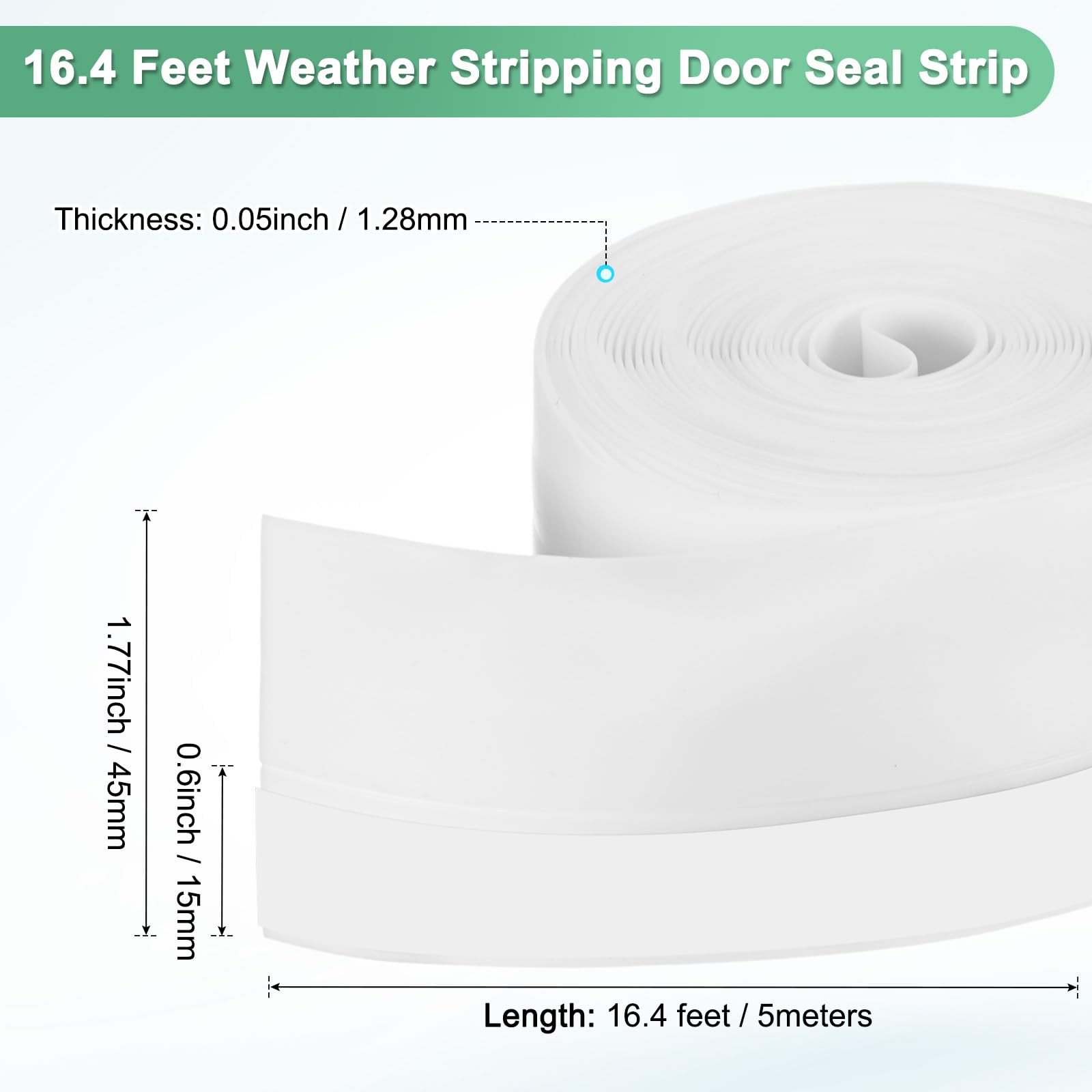M METERXITY Weather Stripping Door Seal Strip, 1.77 Inch(45mm) Silicone 16.4 ft Draft Stopper for Windows Gaps/Shower Door - Image 3