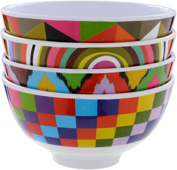 French Bull Melamine Mini Bowl, 4-Piece Set, 10 Fluid Ounces, Small Serving Bowl – Snack, Condiment, Dip, Dessert, Ice Cream – Shatter Proof, Food-Safe, BPA Free, Dishwasher Safe, 4”, Graphic