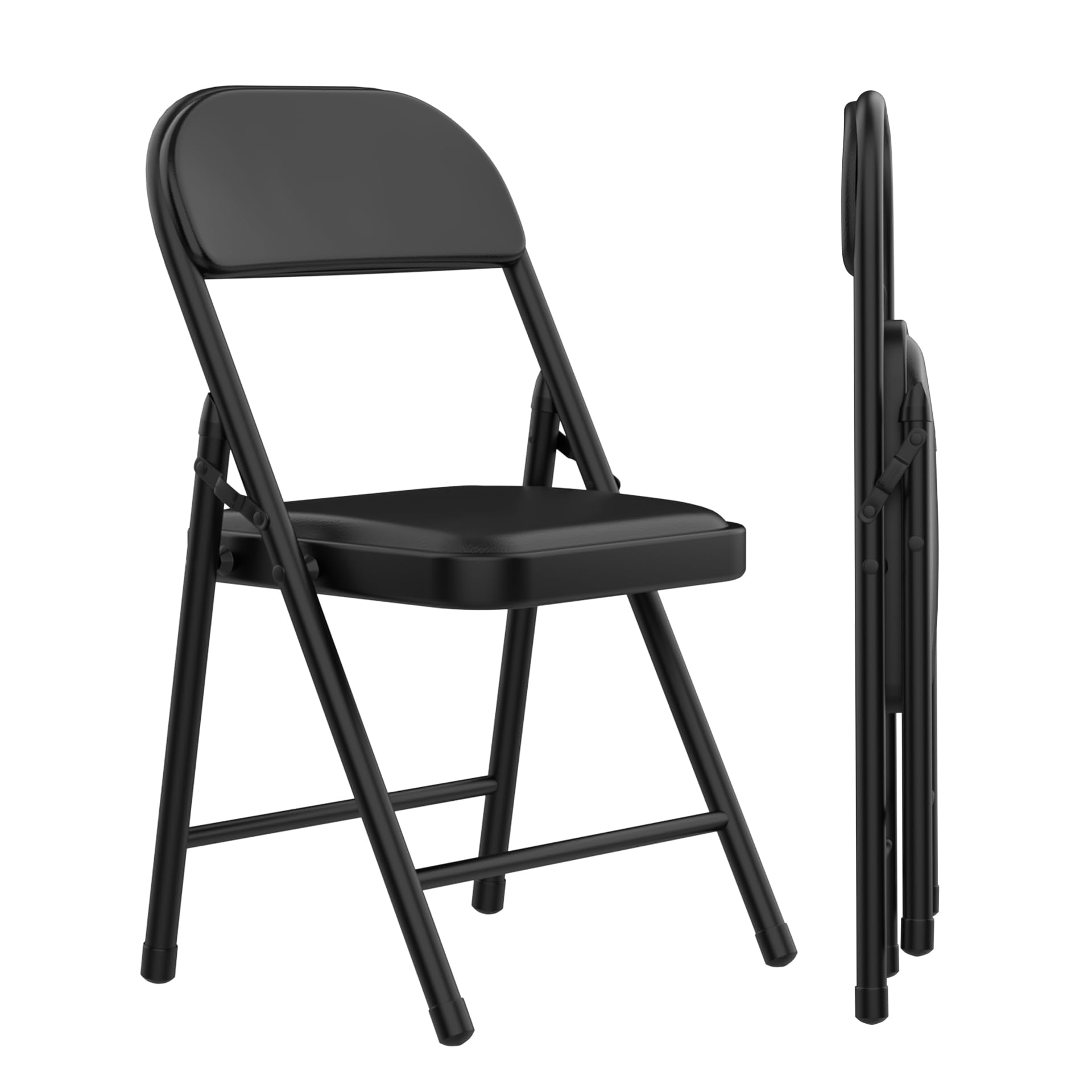 Set de 2 Sillas Plegables Comedor, Silla Plegable Acolchada con Estructura Metálica, Piel Sintética, Ahorra Espacio, Silla Ligera para Despacho Cocina Dormitorio Salón Terraza, 45x45x78 cm, Negro
