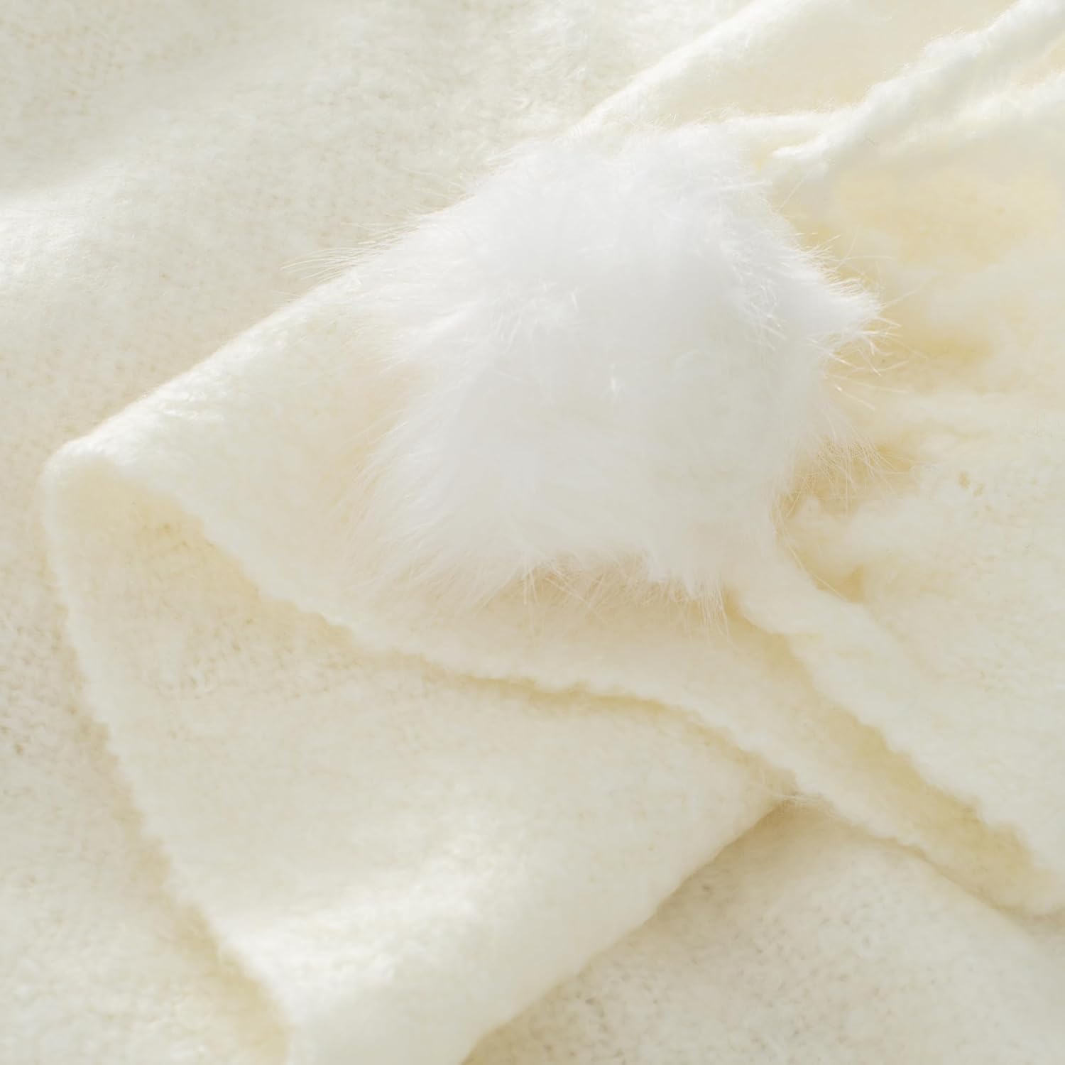 White Pom Pom Throw Blanket for Couch, 60"X80" Soft Lightweight Knitted Farmhouse Decorative Blankets for Bed and Sofa - Image 5