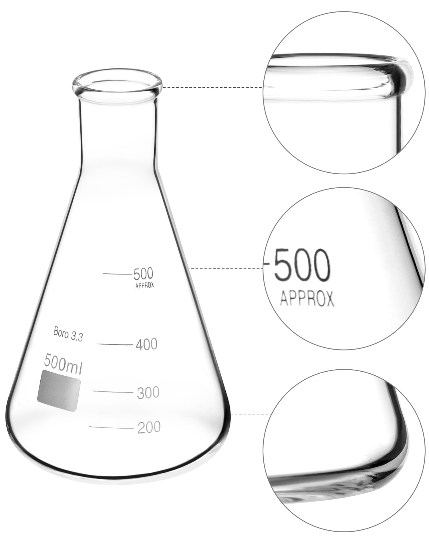 QWORK Erlenmeyer Flask Set, 2 Pcs 500ML Borosilicate Glass Conical Flasks with Narrow Mouth, Printed Scale, for Lab, Classroom, Kitchen, Craft, Home — Amazon image 5