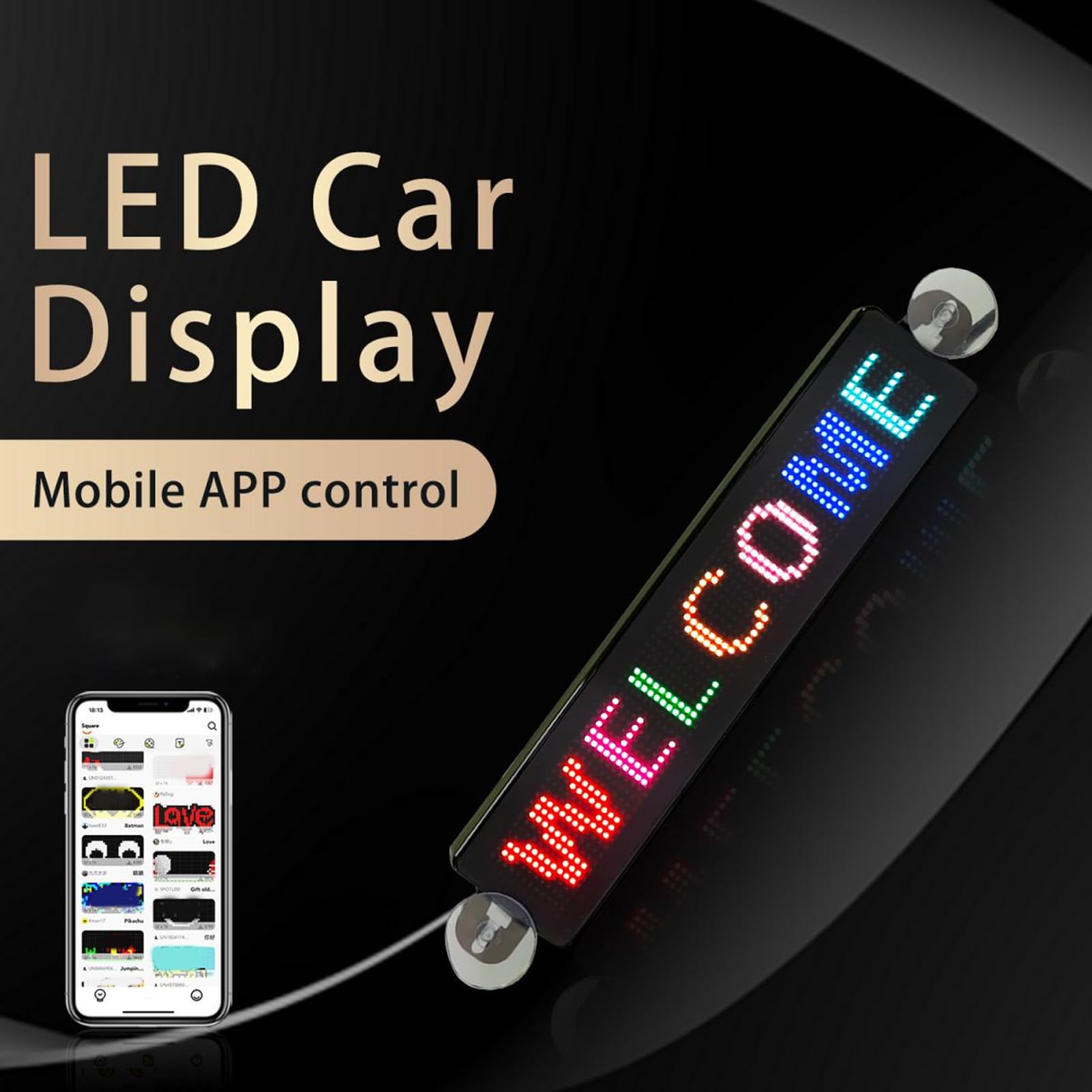Insegna a LED per Auto, Insegna a LED Personalizzata USB Programmabile a Colori Controllo App Bluetooth Display a LED Insegna per Finestra a LED per Auto DC5V 12x72