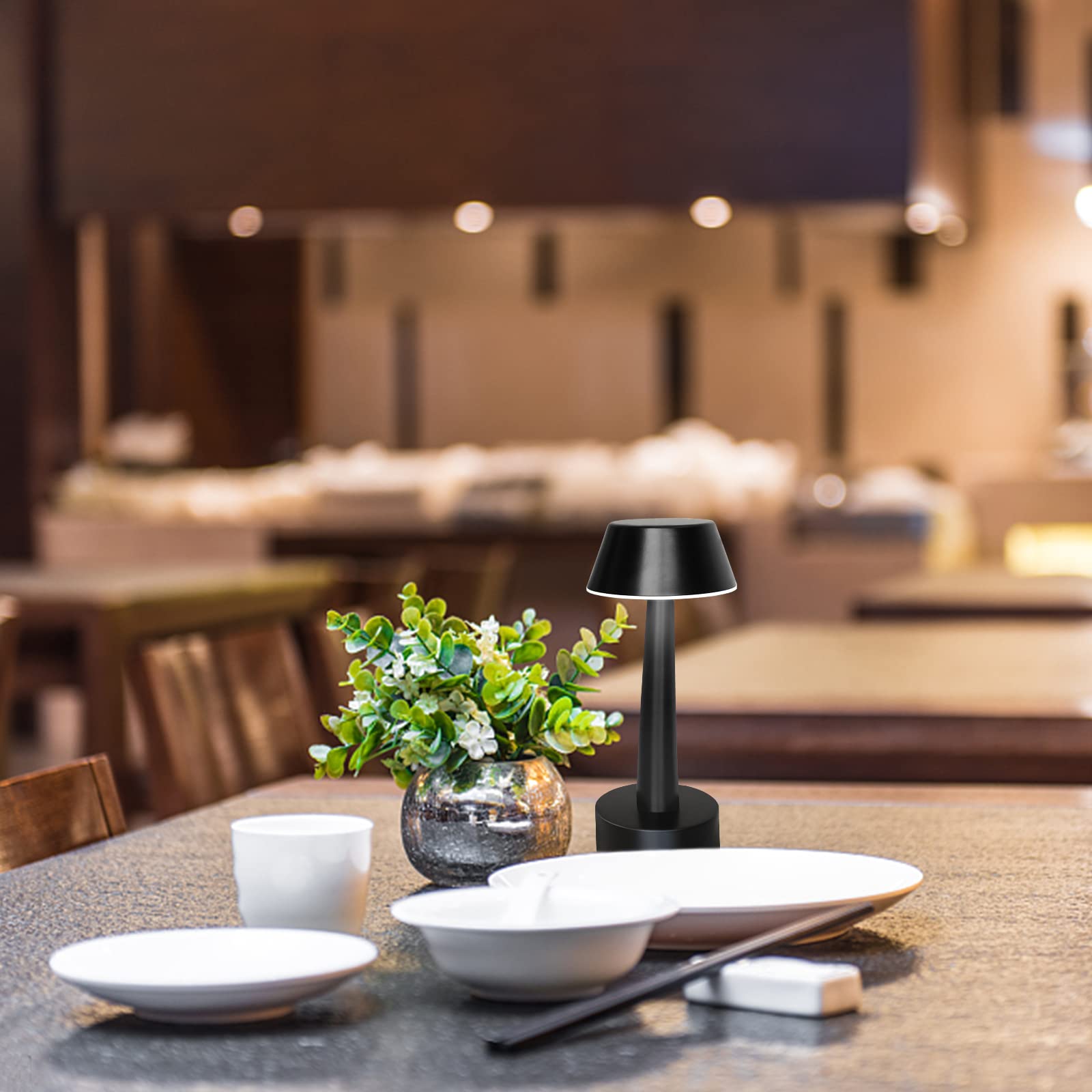 Egobasic Rechargeable Cordless Small Table Lamp Portable Battery Operated Lamp Touch 3 Way Dimmable Metal Bedside Night Light Lamps for Bedroom, Dining Room Patio Restaurant Bar Hotel (Black)