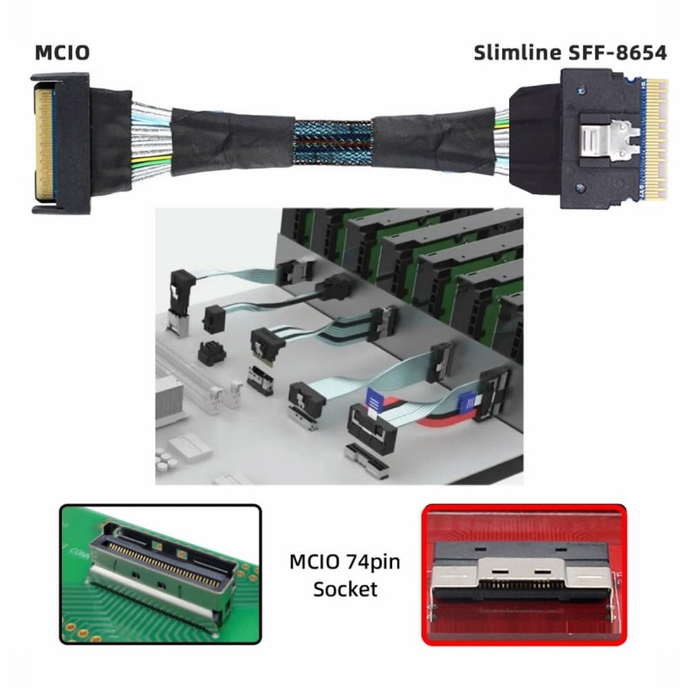 CY Cavo PCI-E 5.0 Mini Cool Edge IO MCIO PCI-E 8i 74Pin Maschio a Slimline SFF-8654 SAS 4.0 74Pin Maschio Extender Cable 50 cm