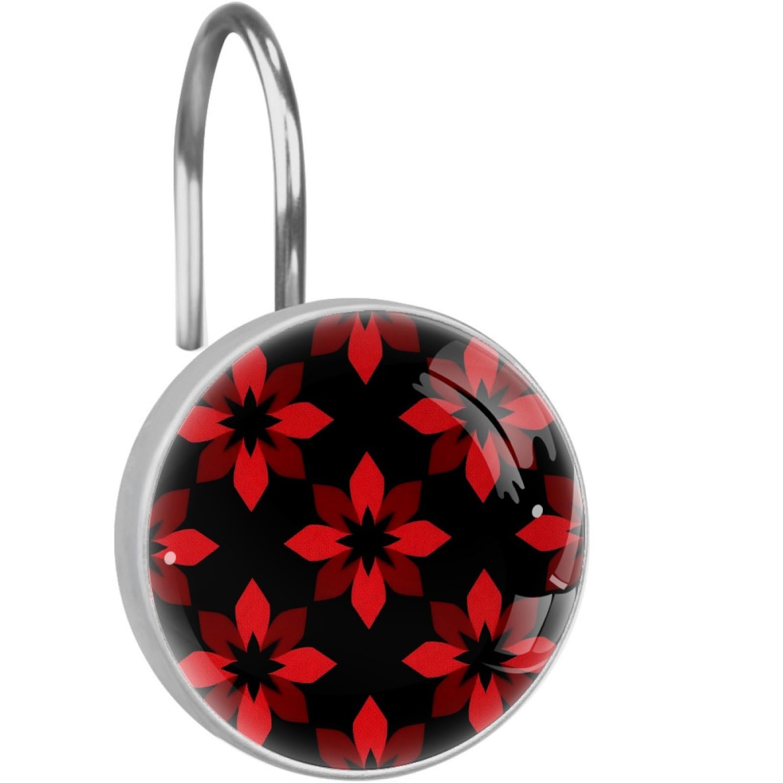VAPOKF Decorative Shower Curtain Hook, Red Geometric Rustproof Stainless Steel Shower Curtain Hook for Bathroom, Shower Curtain Hangers for Shower Rod