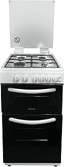 Statesman GTL50W Double Oven Gas Cooker with Glass Lid, 4 Gas Burners, 50cm Wide, White