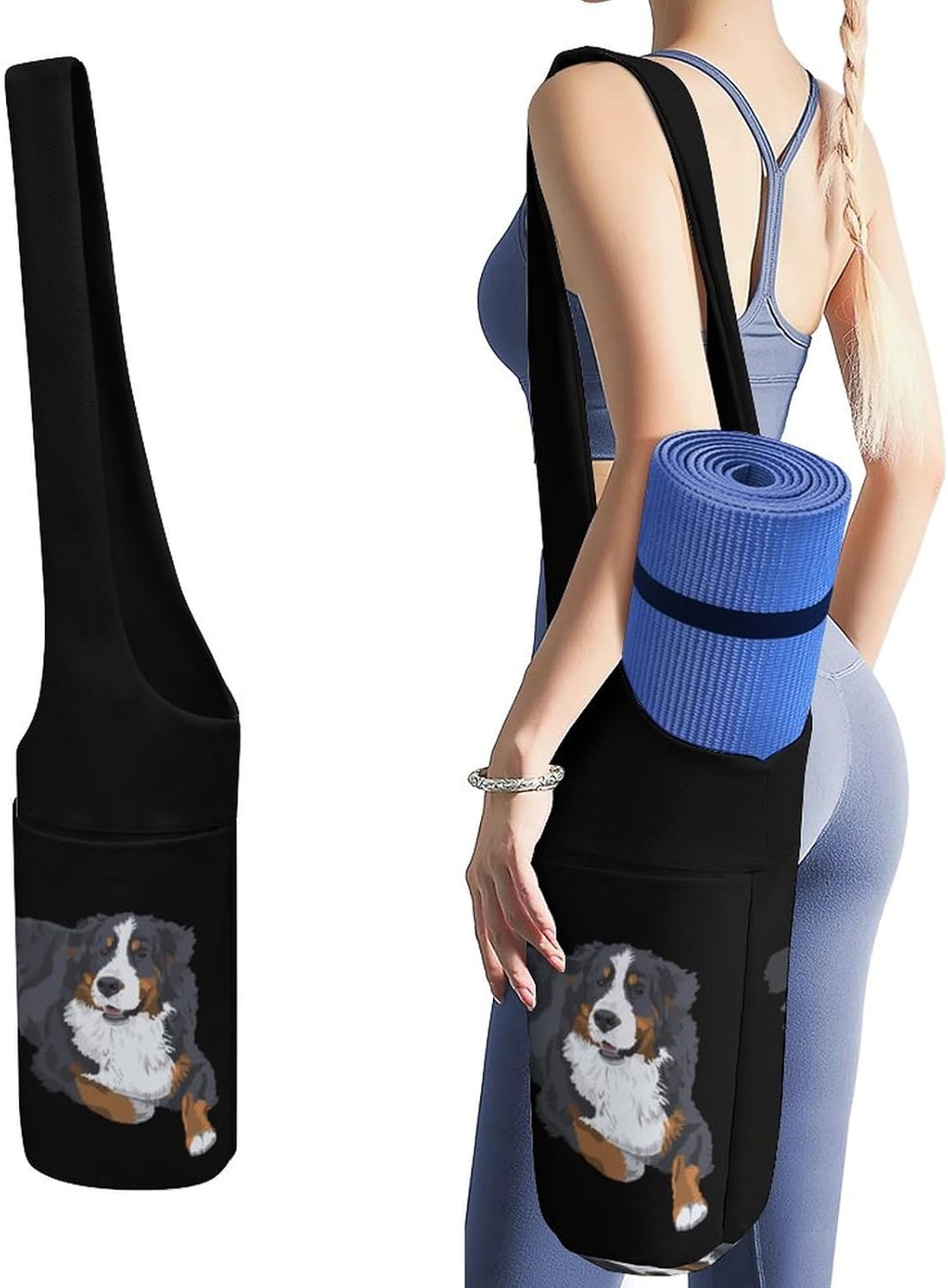 Swiss Bernese Mountain Dog Lightweight Yoga Mat Bag with Pockets Portable Canvas Carrying Shoulder Bags for Women Men