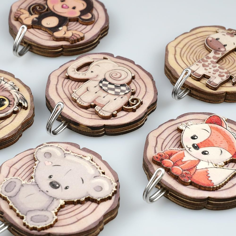 Gancio appendiabiti per bambini in legno a forma di animali, rovere, gancio da parete, appendiabiti, cameretta, animali, leone, elefante, giraffa, decorazione (quercia con 4 ganci in metallo