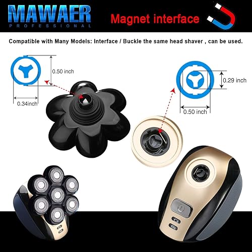 Miniatura 10 de MAWAER 6 cuchillas cabeza afeitadora recambio cabezas de repuesto de la afeitadora eléctrica cabezas de repuesto para hombres calvos