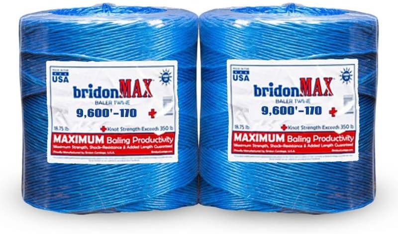 Bridon Max Hay Baling Twine, 170 Pound Knot Strength and 9,600 Foot Length, 2 4,800 Foot Spools, Crop Baling, Christmas Tree wrap