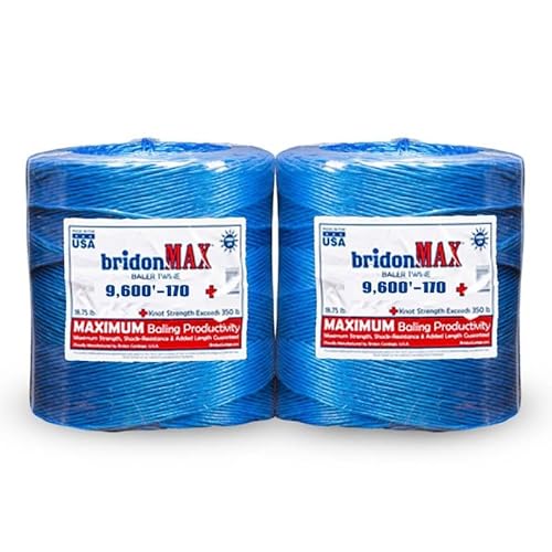 Bridon Max Hay Baling Twine, 170 Pound Knot Strength and 9,600 Foot Length, 2 4,800 Foot Spools, Crop Baling, Christmas Tree wrap