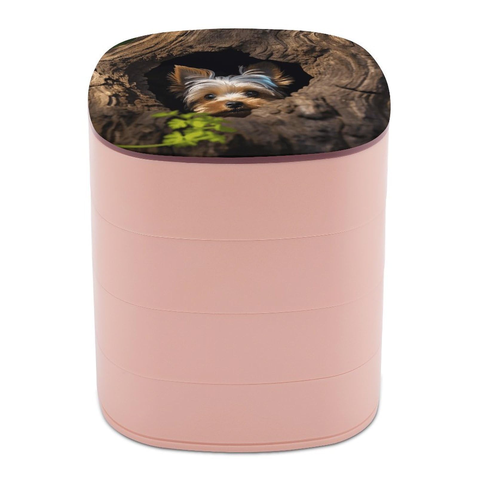 A Little Yorkshire Terrier Nestled in A Tree Hole Jewelry Case Women Portable Travel Jewelry Box Rotating Jewelry Organizer with Mirror Multi-Layer Necklace Ring Earring Storage Box for Bracelets Ring
