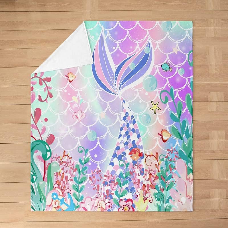 Miniatura 3 de Feelyou Manta de felpa de sirena, para sofá y niños, vida oceánica, de franela de forro polar, juego de manta decorativa de escamas de peces para