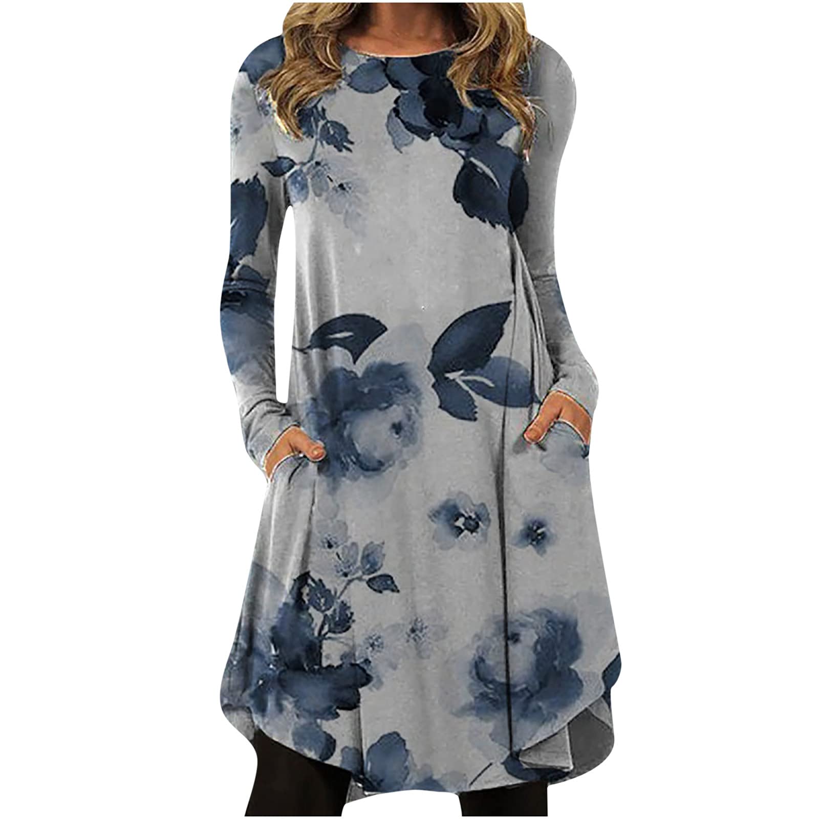 Winter Dresses for Women 2022,Casual Plus Size Tie Dye Irregular Hem Long Sleeve Midi Dress Casual Comfy Dress