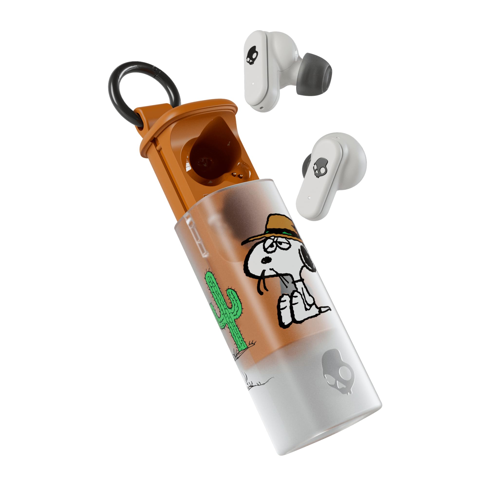 Skullcandy Dime Evo Wireless Earbuds, Bluetooth Headphones, Noise Isolating Fit, Up to 36 Hours Battery, Microphone for iPhone Android, Easy Carry with Clip-Anywhere Case - Peanuts Spike