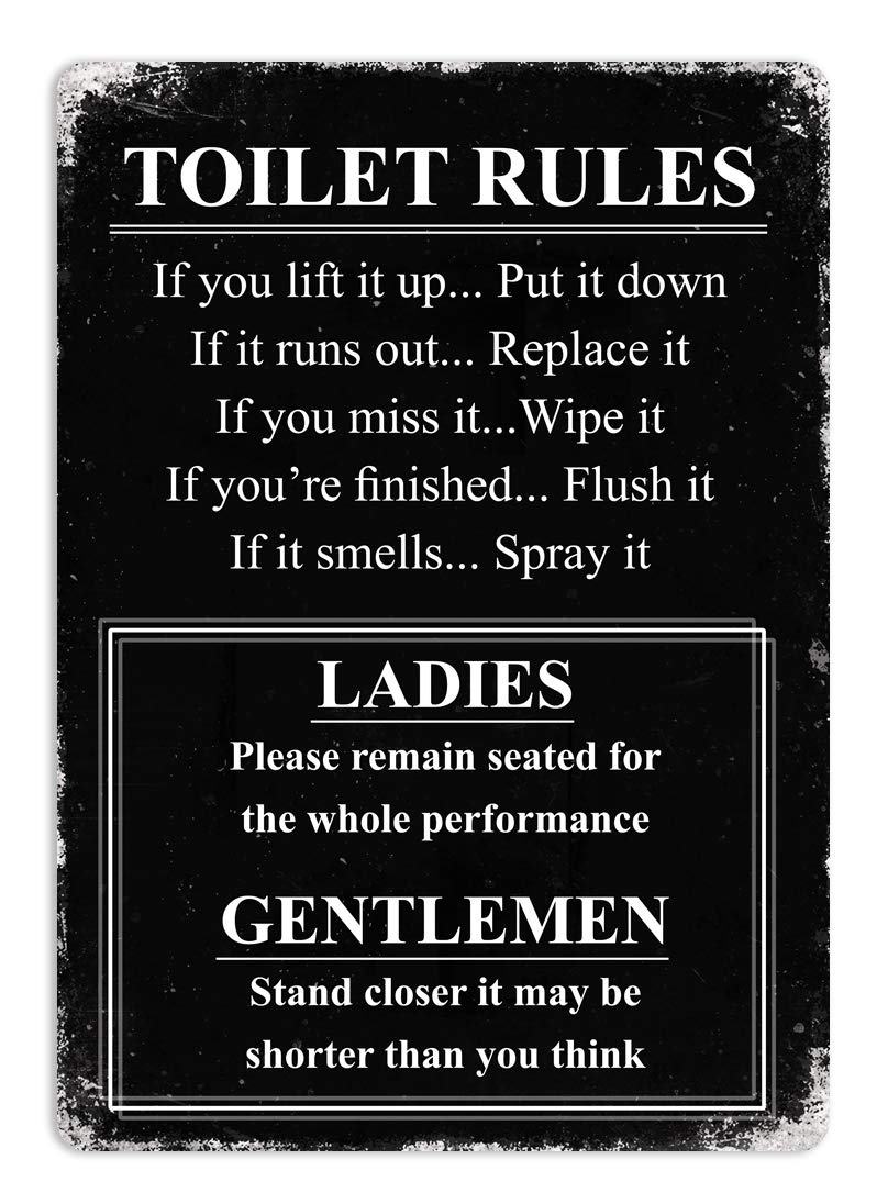 Toasted Merch Black Toilet Rules - – Medium Sticky Pads | Printed Metal Wall Sign Plaque