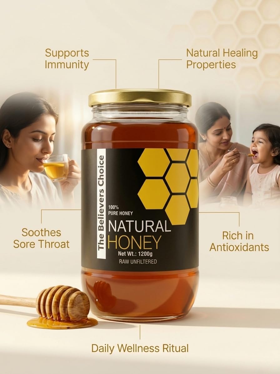 The Believers Choice Natural Honey 1200Gram By The Believers Choice Wild Unprocessed Honey|Pure Organic Raw Honey|100% Natural|No Preservatives| No Artificial Color|No Added Sugar 3