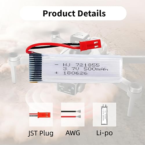 Miniatura 3 de 2 unids 3.7 V 500 mAh 25C 721855 JST Plug batería recargable Lipo con 1S cargador USB para UDI U818A U817A U817 U818A-1 V959 V222 V929 RC Quadcopter